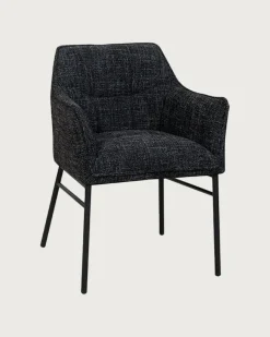 Uniqka Lot de 4 Chaises chacha en tissu Noir et pieds métal