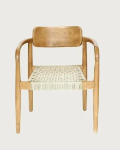 Uniqka Lot de 2 chaises Kimo en teck massif et corde beige- marron