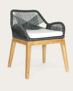 Uniqka Lot de 4 chaises Santorini en teck massif et cordage gris