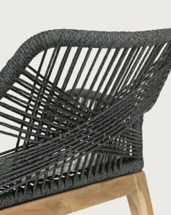 Uniqka Lot de 4 chaises Santorini en teck massif et cordage gris