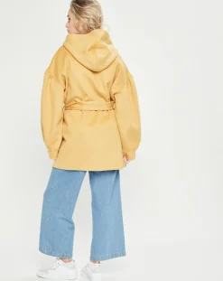 Femme Lou Andrea Manteau 3/4 léger 100% Laine à capuche ocre