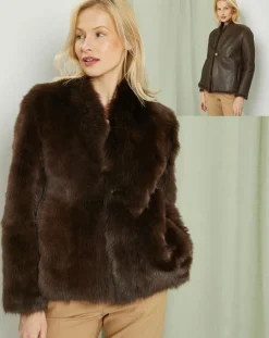 Femme MaxMara Manteau court réversible en Cuir & Fourrure Aggravi marron