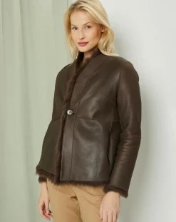 Femme MaxMara Manteau court réversible en Cuir & Fourrure Aggravi marron