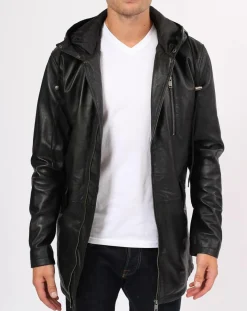 Homme Blue Wellford Manteau en Cuir Ibiza noir