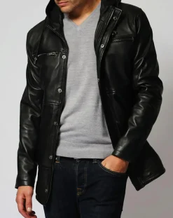 Homme Chyston Manteau en Cuir Jordan noir