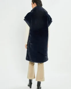 Femme Lauren Vidal Manteau en Fausse Fourrure Luna bleu foncé