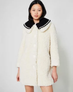 Sale Manoush Manteau en Fausse Fourrure Nounours col amovible écru