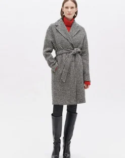 Femme Caroll Manteau en Laine mélangée Granta pied-de-poule écru