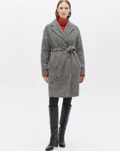 Femme Caroll Manteau en Laine mélangée Granta pied-de-poule écru