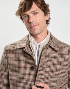 Homme Hackett London Manteau en Laine mélangée imprimé Pied de Poule beige