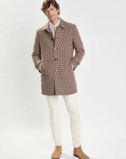 Homme Hackett London Manteau en Laine mélangée imprimé Pied de Poule beige
