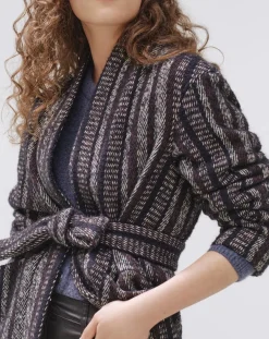 Femme Caroll Manteau en Laine mélangée Vivia à rayures marine/blanc/marron