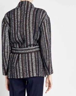 Femme Caroll Manteau en Laine mélangée Vivia à rayures marine/blanc/marron