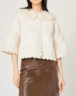 Sale Manoush Manteau fourré Médiéval Patchwork brodé écru