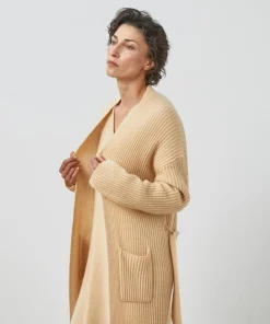 Clearance Rodier Manteau Lily-Rose long 100% Cachemire ceinture beige chiné