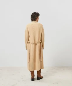Clearance Rodier Manteau Lily-Rose long 100% Cachemire ceinture beige chiné