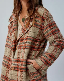 Femme Lauren Vidal Manteau West à carreaux épice