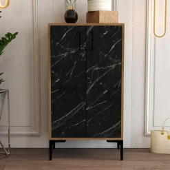 Outlet Wooden Art Meuble à chaussures Prag noyer/noir - 60x111x35 cm