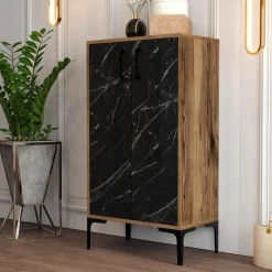 Outlet Wooden Art Meuble à chaussures Prag noyer/noir - 60x111x35 cm