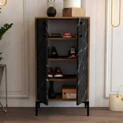 Outlet Wooden Art Meuble à chaussures Prag noyer/noir - 60x111x35 cm