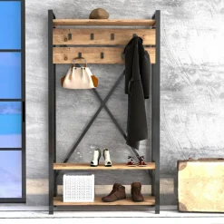 Wooden Art Meuble d'entrée Alfa noir/bois - 180x34x90 cm