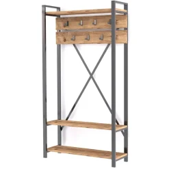 Wooden Art Meuble d'entrée Alfa noir/bois - 180x34x90 cm