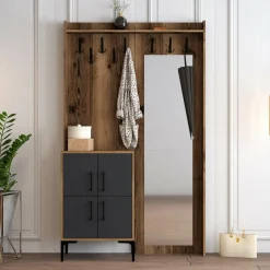 Wooden Art Meuble d'entrée Berlin BC marron/anthracite - 120x35x200 cm