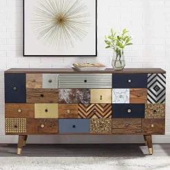 Best Bois & Chiffons Meuble d'entrée peau de vache bois sculpté manguier terranova miel clair - 150x40x78 cm