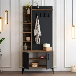 Sale Wooden Art Meuble d'entrée Viyana noyer/anthracite - 90x200x35 cm