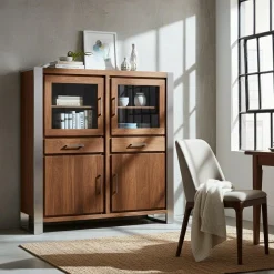 Clearance Bois & Chiffons Meuble haut structure inox Acacia Stainless III Marron - 140x45x160 cm