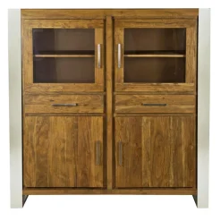 Clearance Bois & Chiffons Meuble haut structure inox Acacia Stainless III Marron - 140x45x160 cm