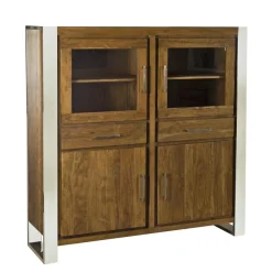 Clearance Bois & Chiffons Meuble haut structure inox Acacia Stainless III Marron - 140x45x160 cm