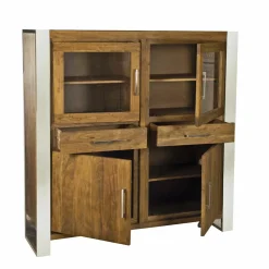 Clearance Bois & Chiffons Meuble haut structure inox Acacia Stainless III Marron - 140x45x160 cm