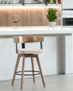 Uniqka Micha - Chaise de bar en tissu et pieds en bois