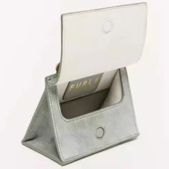 Femme Furla Micro Sac à main en Velours de Cuir Ligne Future argenté 11.0x9.5x7.5 cm