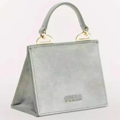 Femme Furla Micro Sac à main en Velours de Cuir Ligne Future argenté 11.0x9.5x7.5 cm