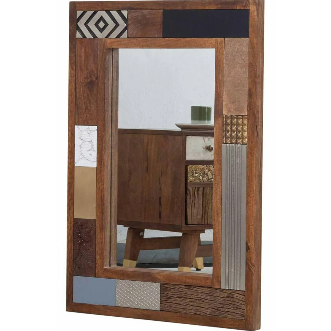 Online Bois & Chiffons Miroir peau de vache bois sculpté manguier terranova marron - 100x4x70 cm