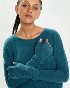 Discount Cashmere Tribu Mitaines 100% Cachemire poignets en côtes Mindy heathered teal