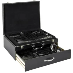 New Cook Concept Ménagère avec coffret en bois & tiroir noire - 84 pièces