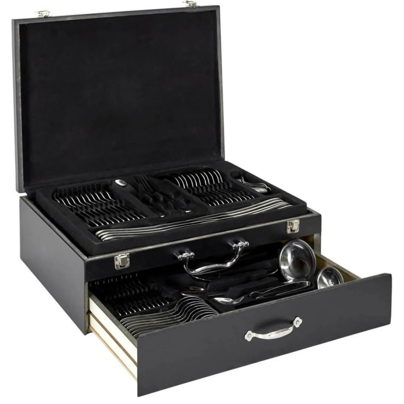 New Cook Concept Ménagère avec coffret en bois & tiroir noire - 84 pièces
