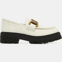 Galeries Lafayette Mocassins en Cuir boucle beiges - Talon 5 cm