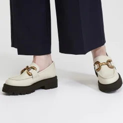 Galeries Lafayette Mocassins en Cuir boucle beiges - Talon 5 cm