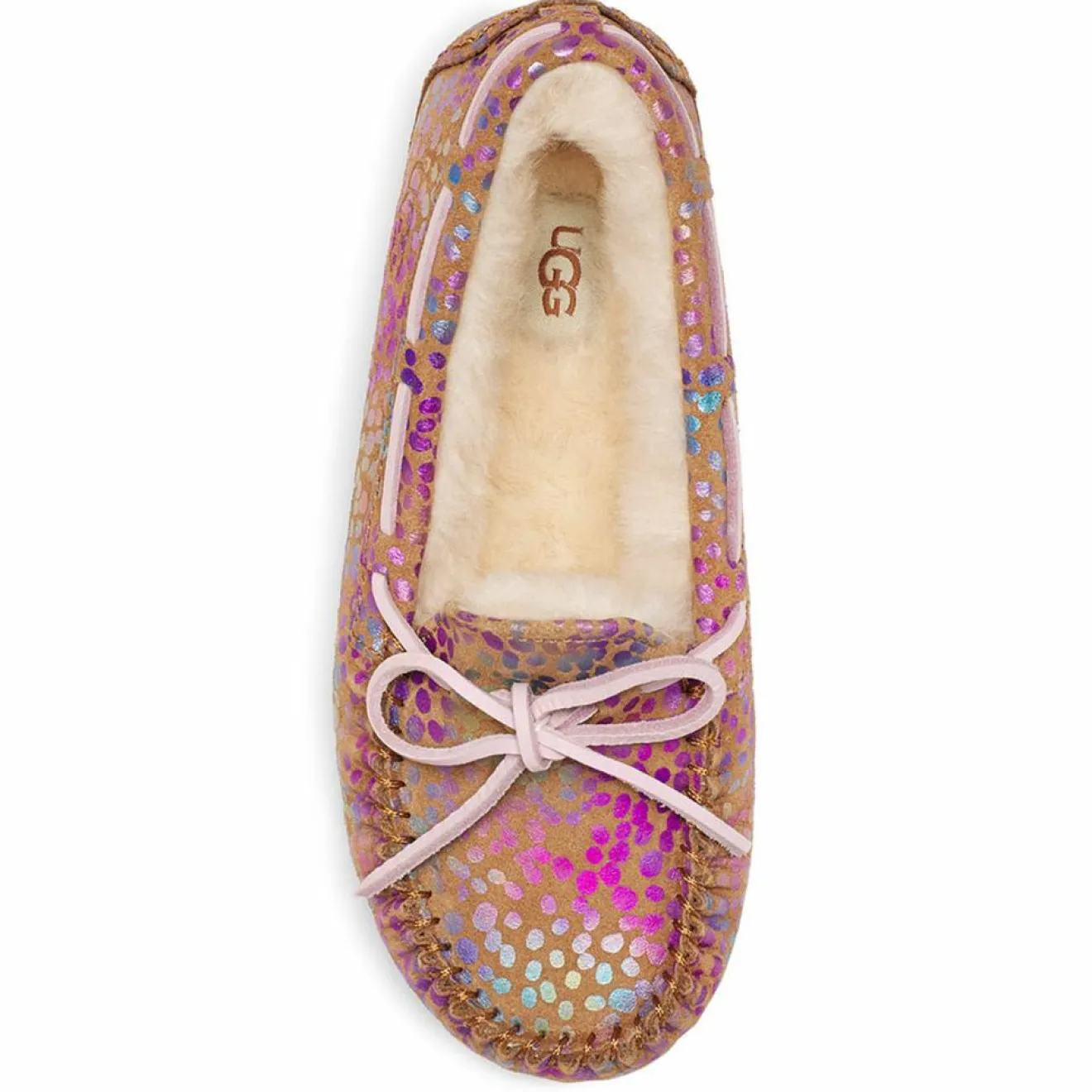 Enfant Ugg Mocassins fourrés Laine en Velours de Cuir Dakota Spots roses