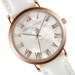 Femme Amelia Parker Montre Femme Classique en Cuir blanche