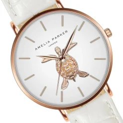 New Amelia Parker Montre Femme en Cuir Rose Turtle blanche