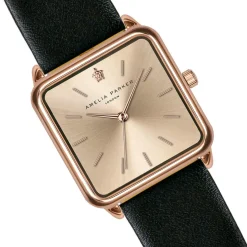 Femme Amelia Parker Montre Femme Gold Plaza en Cuir noire