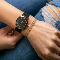 Femme Amelia Parker Montre Femme Grand Noir en Acier noire