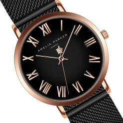 Femme Amelia Parker Montre Femme Grand Noir en Acier noire