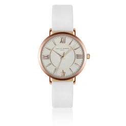 Femme Amelia Parker Montre Femme Petite Classique en Cuir blanche