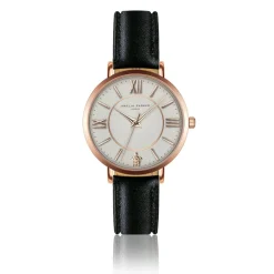 Femme Amelia Parker Montre Femme Petite Classique en Cuir noire